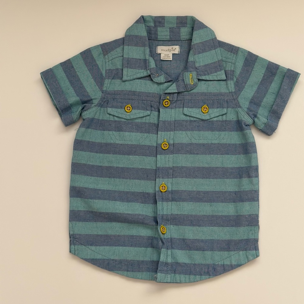 MudPie button down shirt Baby Boys 12/18M Used